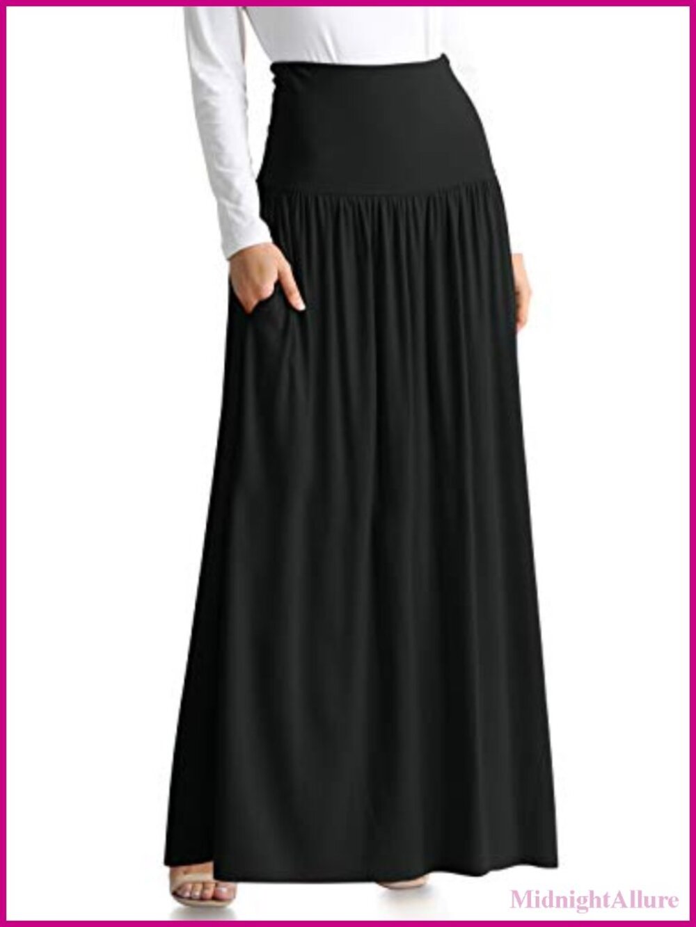 Women's Ankle Length Maxi Skirt High Waisted A-Line with Pockets